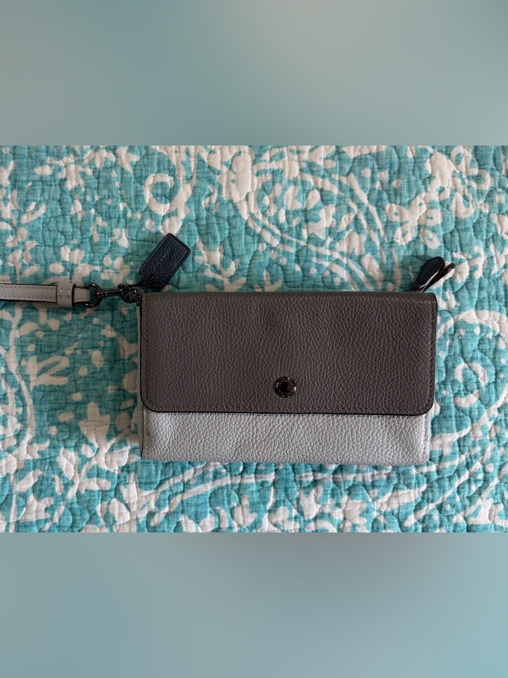 Coach Triple Pebbled Leather Wristlet - Gray and Light Gray